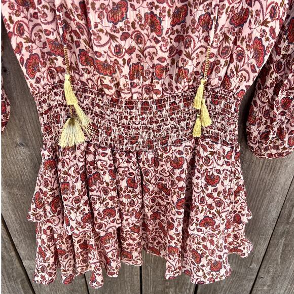 Ramy Brook | NWOT Floral Paisley Print Silk Chiffon Tiered Mini Dress Size Small - Picture 3 of 8